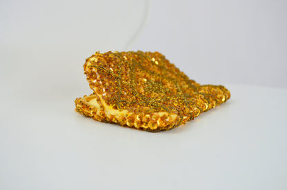 1960s Mini Coin Purse Vintage Golden Sequin Pouch Small Purse 60s Coin Bag