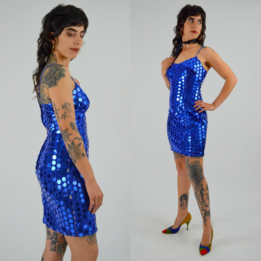1980s Blue Shimmy Dress - XS