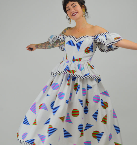 1980s VICTOR COSTA Geometric Print Dress Vintage Party Dress 80s New Wave