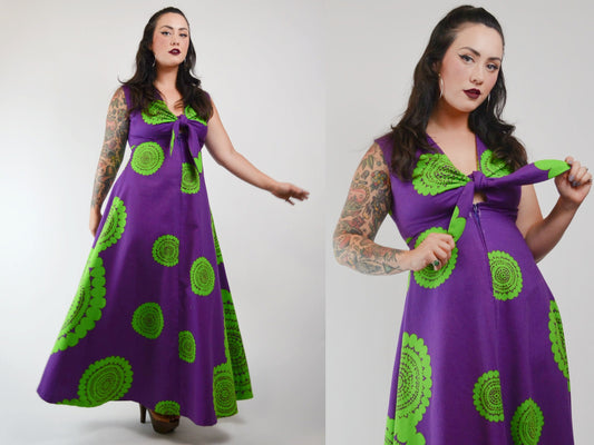 1960 Hawaiian Maxi Dress Vintage Hostess Dress - Small