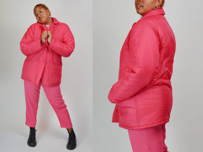 1980 Pink Puffy Coat Vintage Oversized Fit - LARGE / XL