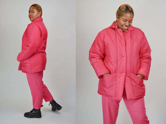 1980 Pink Puffy Coat Vintage Oversized Fit - LARGE / XL