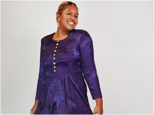 1990s Purple Floral Grunge Mini Dress - Large