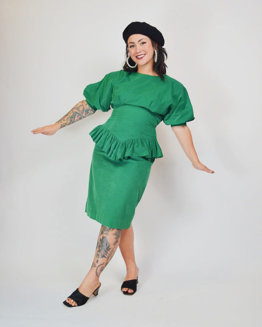 medium - 1980s Green COURDUROY Dress