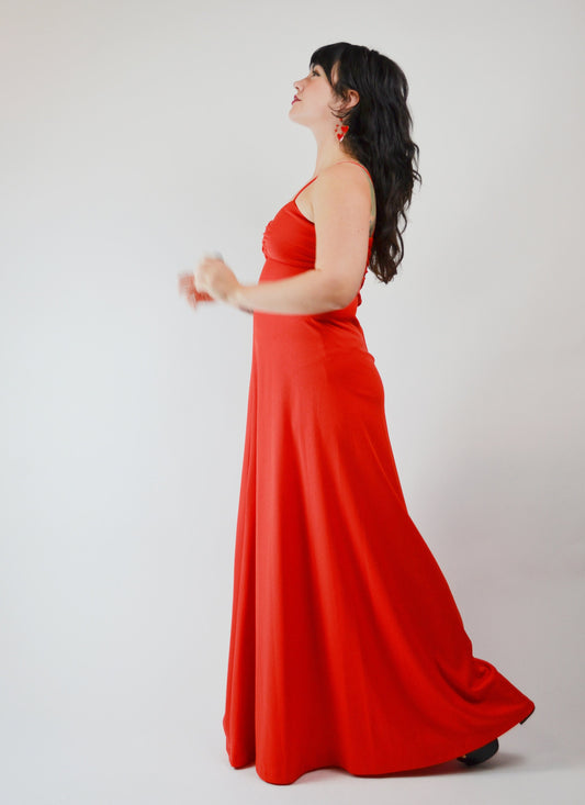 Small - 1970s Red Feather Maxi Disco Dress Vintage Valentine - XS