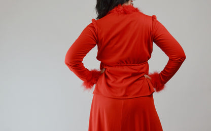 Small - 1970s Red Feather Maxi Disco Dress Vintage Valentine - XS