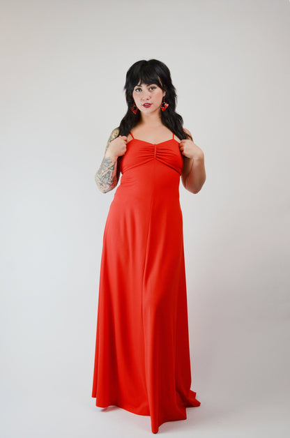 Small - 1970s Red Feather Maxi Disco Dress Vintage Valentine - XS
