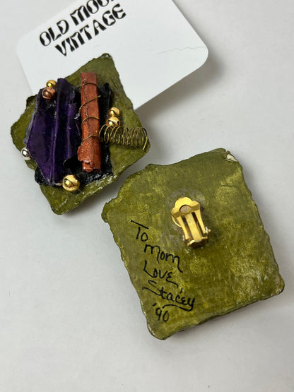1990s Vintage Clip On Earrings " To Mom "