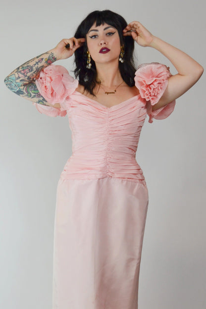 1980s Pink Tadashi Evening Gown - Small