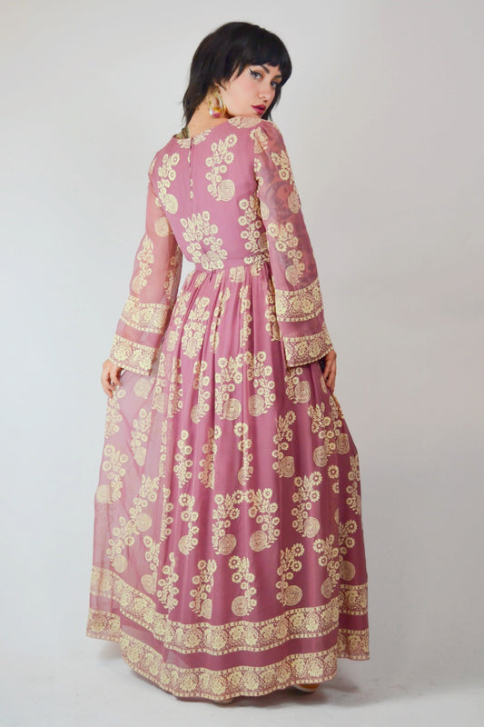 1970s Dalani Floral Gown 70's Saks Fifth Avenue - Small