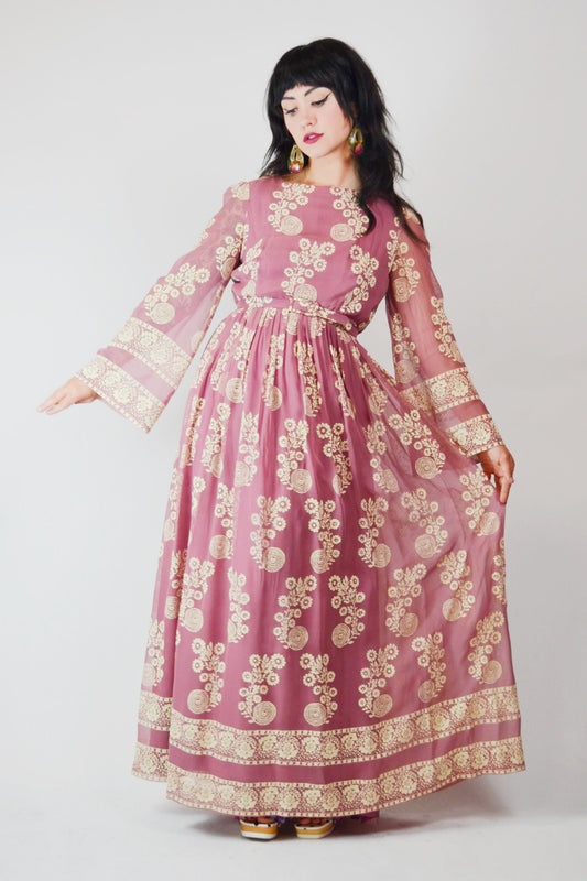 1970s Dalani Floral Gown 70's Saks Fifth Avenue - Small