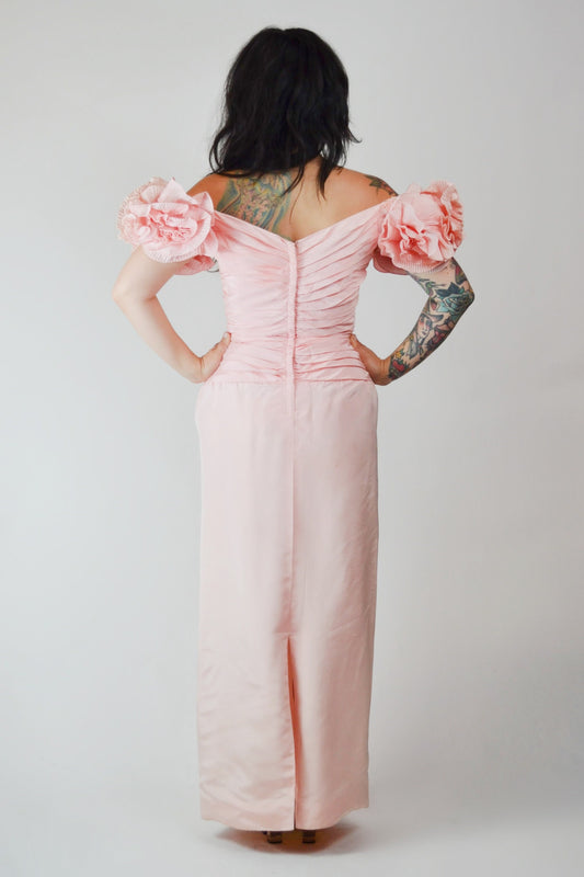 1980s Pink Tadashi Evening Gown - Small