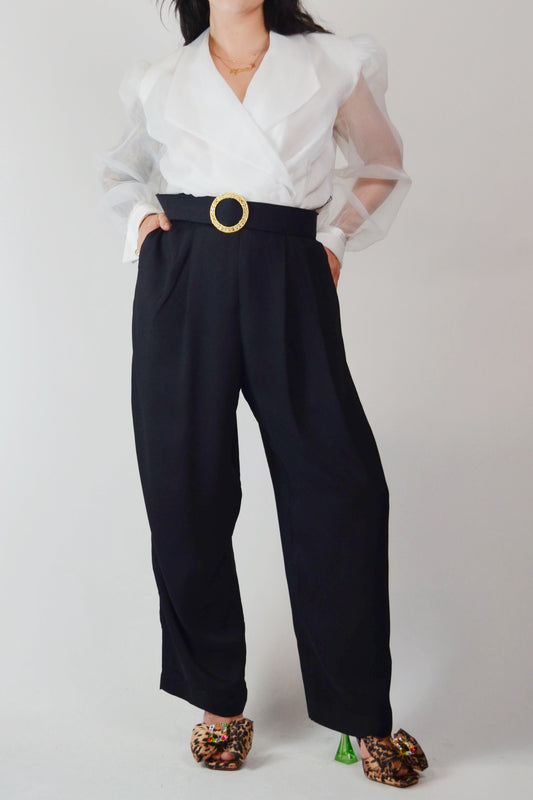 1980s Jumpsuit Vintage Black and White Dramatic Blouse - Medium