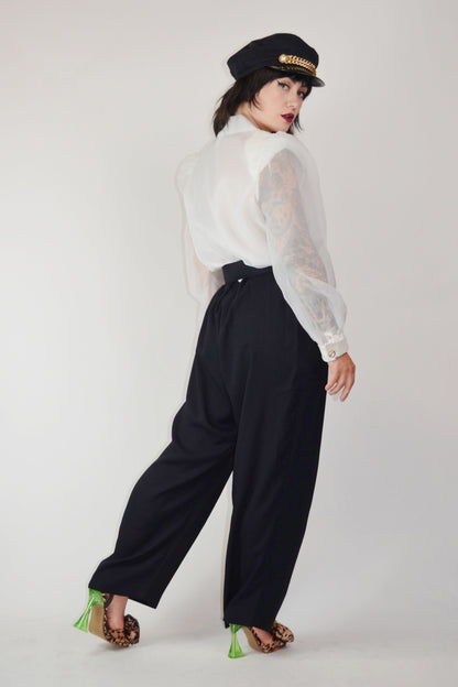 1980s Jumpsuit Vintage Black and White Dramatic Blouse - Medium