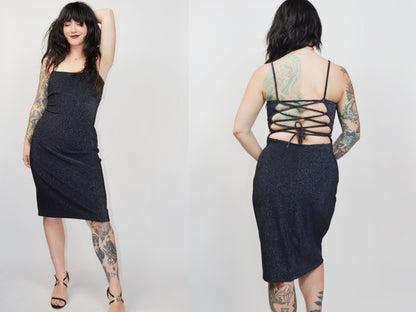 SMALL 1990s Sparkly Strappy NYE Party Dress Vintage 90s Y2K Fashion