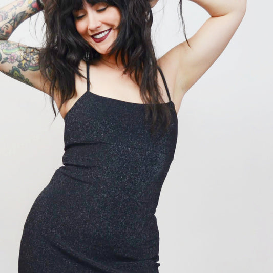 SMALL 1990s Sparkly Strappy NYE Party Dress Vintage 90s Y2K Fashion