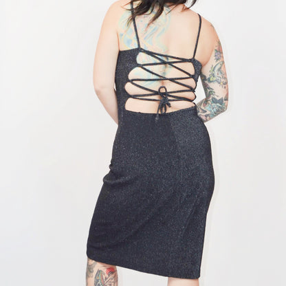 SMALL 1990s Sparkly Strappy NYE Party Dress Vintage 90s Y2K Fashion
