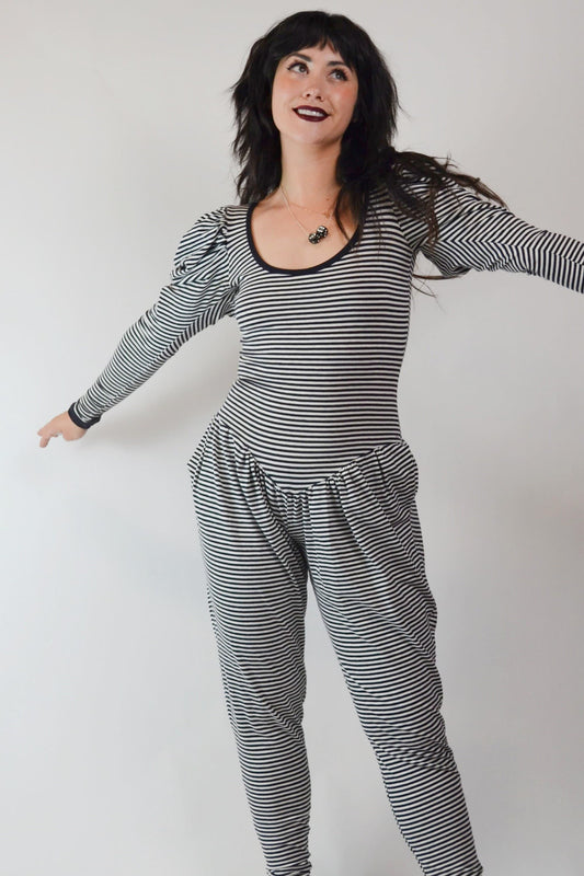 small - 1980s BETSEY JOHNSON PUNK Label Stripe Jumpsuit Selected by Old Moon Vintage