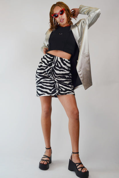 29 waist -  VTG 1990's Fuzzy Zebra Mini Skirt Selected By Old Moon Vintage
