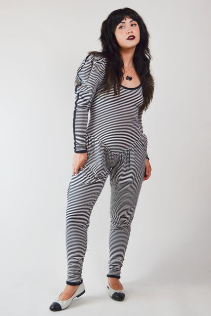 small - 1980s BETSEY JOHNSON PUNK Label Stripe Jumpsuit Selected by Old Moon Vintage