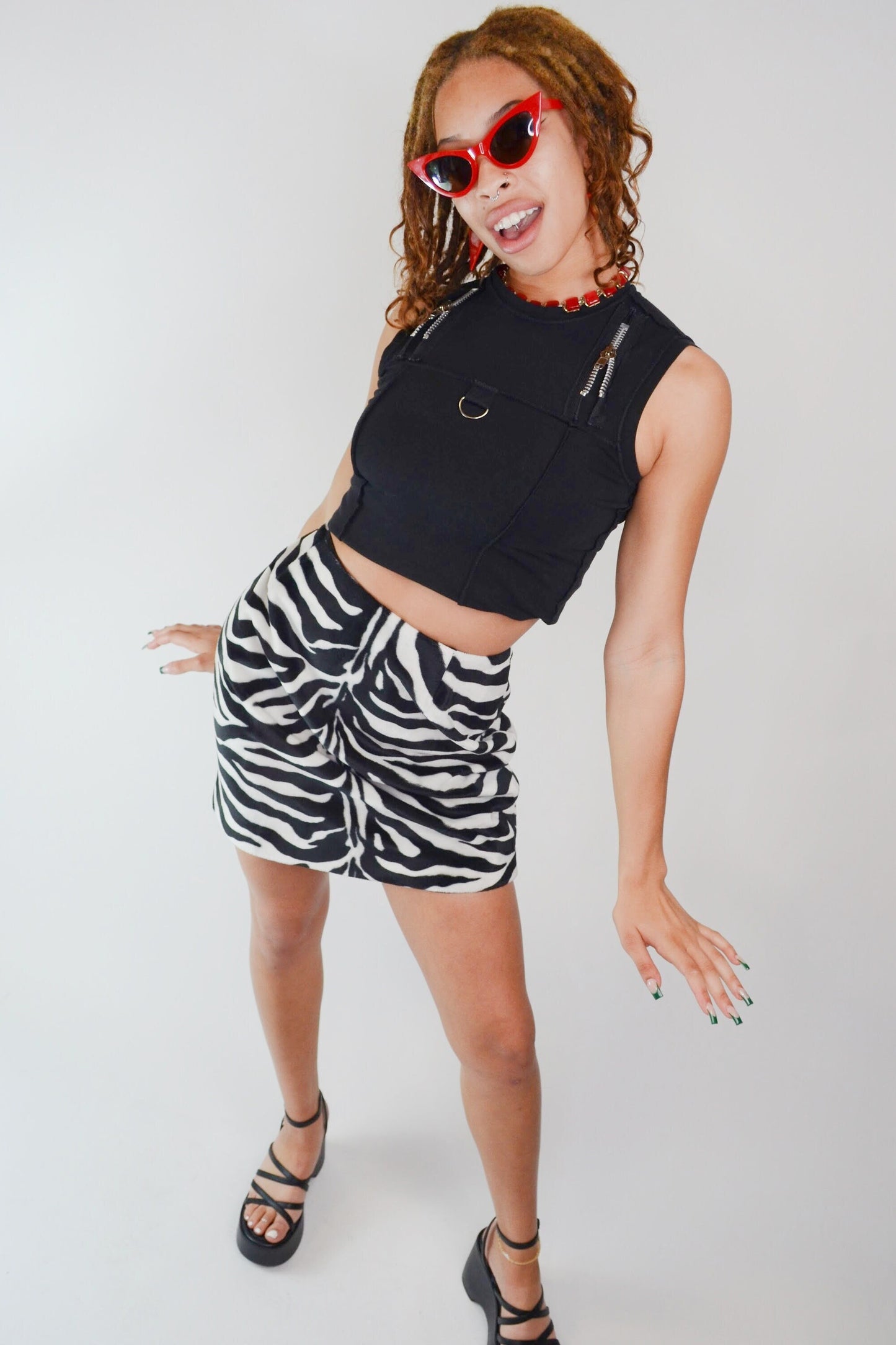 29 waist -  VTG 1990's Fuzzy Zebra Mini Skirt Selected By Old Moon Vintage