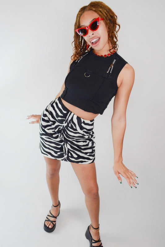 29 waist -  VTG 1990's Fuzzy Zebra Mini Skirt Selected By Old Moon Vintage