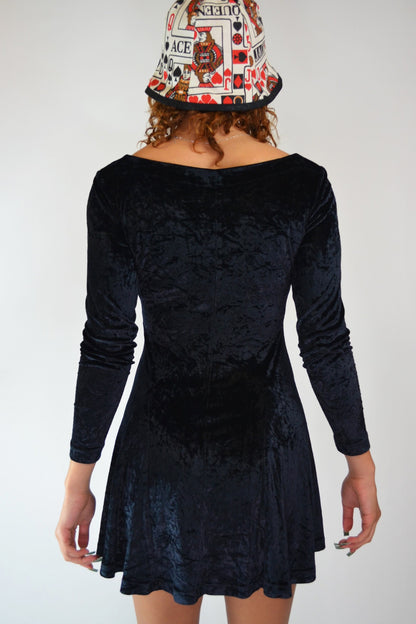 small medium - Vintage 90s Betsey Johnson Black Velvet Dress Long Sleeve Gothic Mini