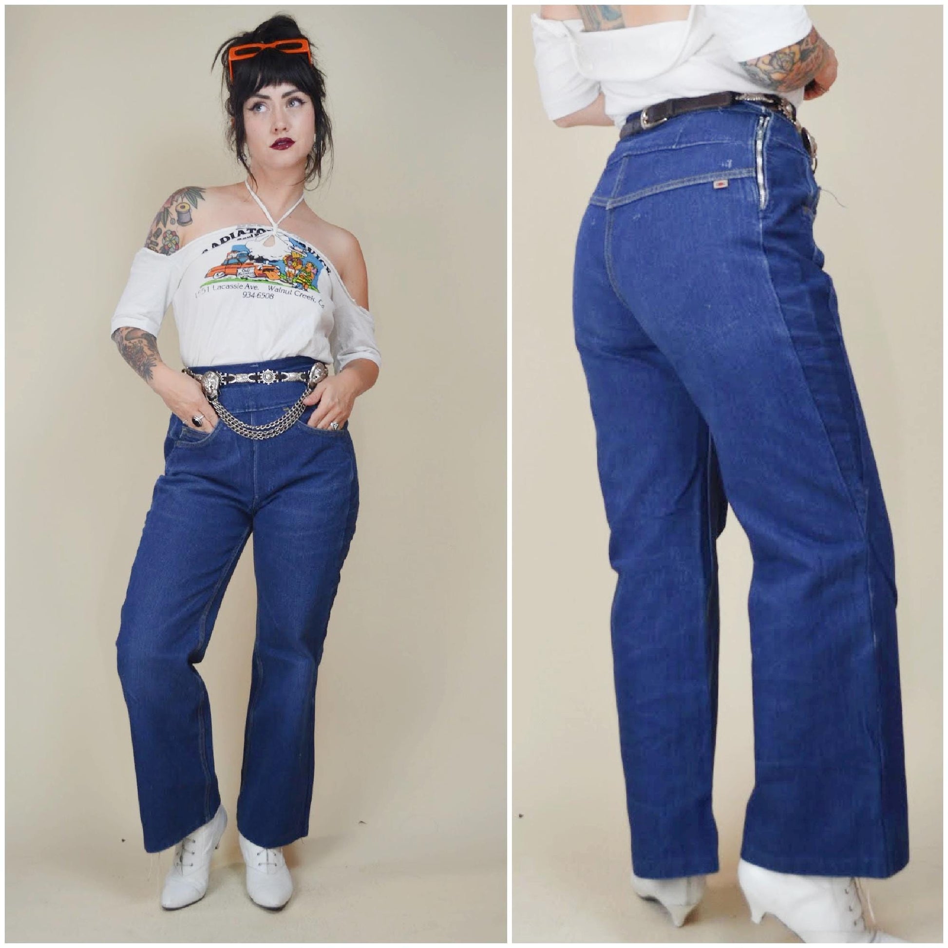 26 waist 1960s SIDE METAL ZIP Denim made in Canada Dark Blue Jeans Bootleg Cut