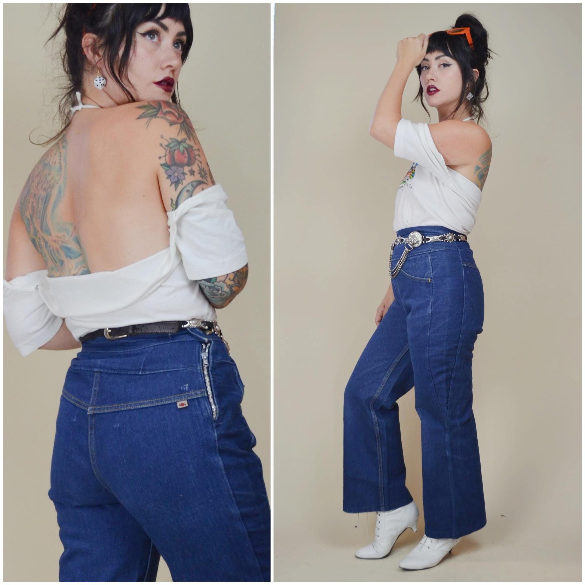 26 waist 1960s SIDE METAL ZIP Denim made in Canada Dark Blue Jeans Bootleg Cut