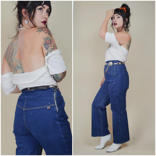26 waist 1960s SIDE METAL ZIP Denim made in Canada Dark Blue Jeans Bootleg Cut