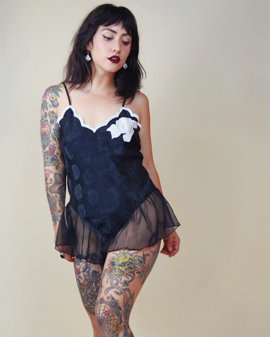 MEDIUM 1980s VICTORIAS SECRET Lace Teddy Vintage Lingerie Vtg Babydoll