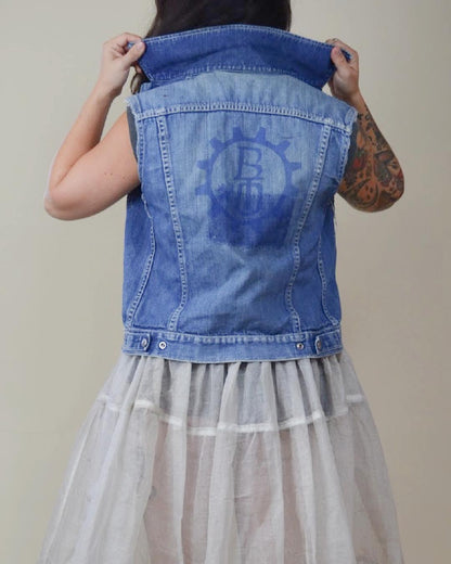 SMALL 1970s DENIM Cut Off Vintage Distressed Vest 70s VTG BachmanTurner Overdrive Rock Band