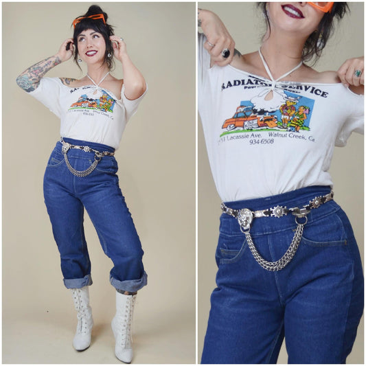 26 waist 1960s SIDE METAL ZIP Denim made in Canada Dark Blue Jeans Bootleg Cut