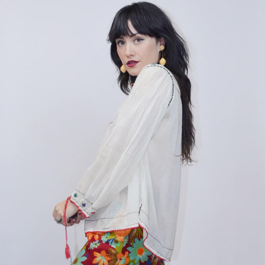 medium 1960s Gauzy Cotton Hippie Blouse 60s