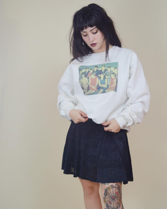 Vintage Family Portrait Novelty Sweater VTG White Pullover Crewneck