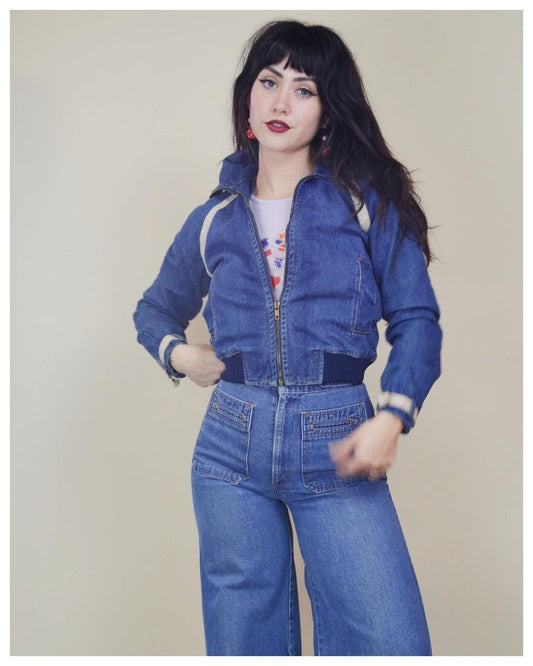 1970s Denim Jacket Vintage FADED GLORY Hippie Denim Coat 70s Zipper Front Jacket