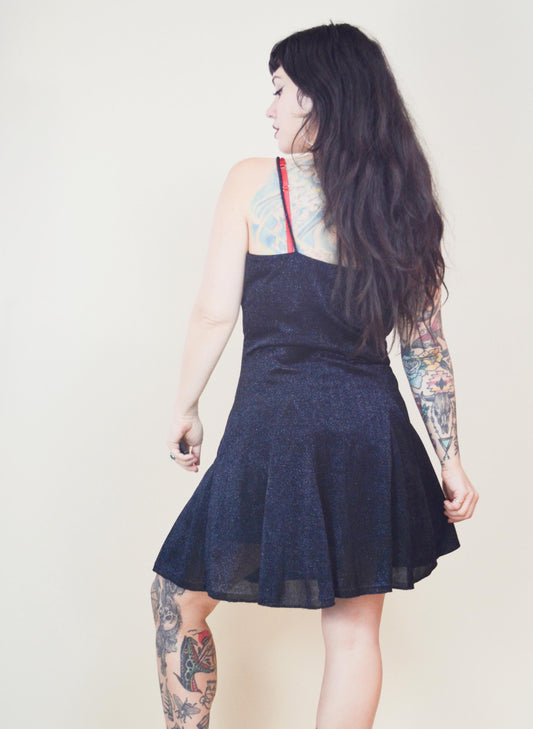 1990s Betsey Johnson Black Sparkly Dress Glitter NYE Mini Dress Party