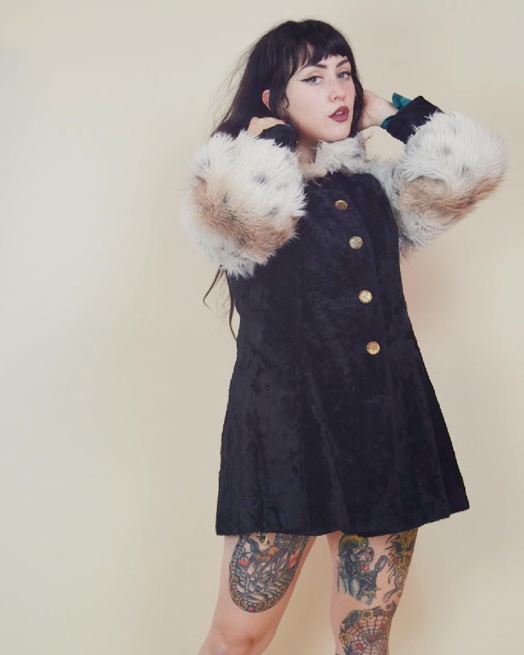 1960s Psychedelic Rock Vintage Faux Fur Coat made in FRANCE Vintage fur jacket 60s