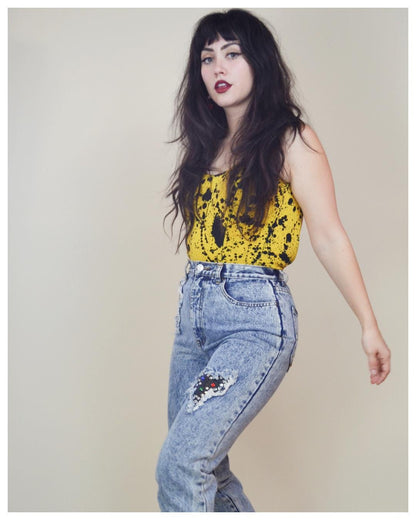 1980s vintage Acid Wash High Rise Jeans VTG Studded Denim Rocker Punk