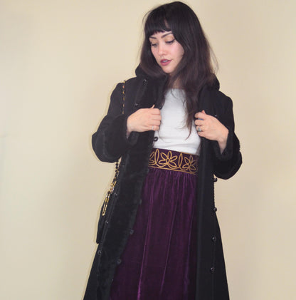 1960s Purple Velvet Maxi Skirt Gold Embroidery Renaissance Revival  XS