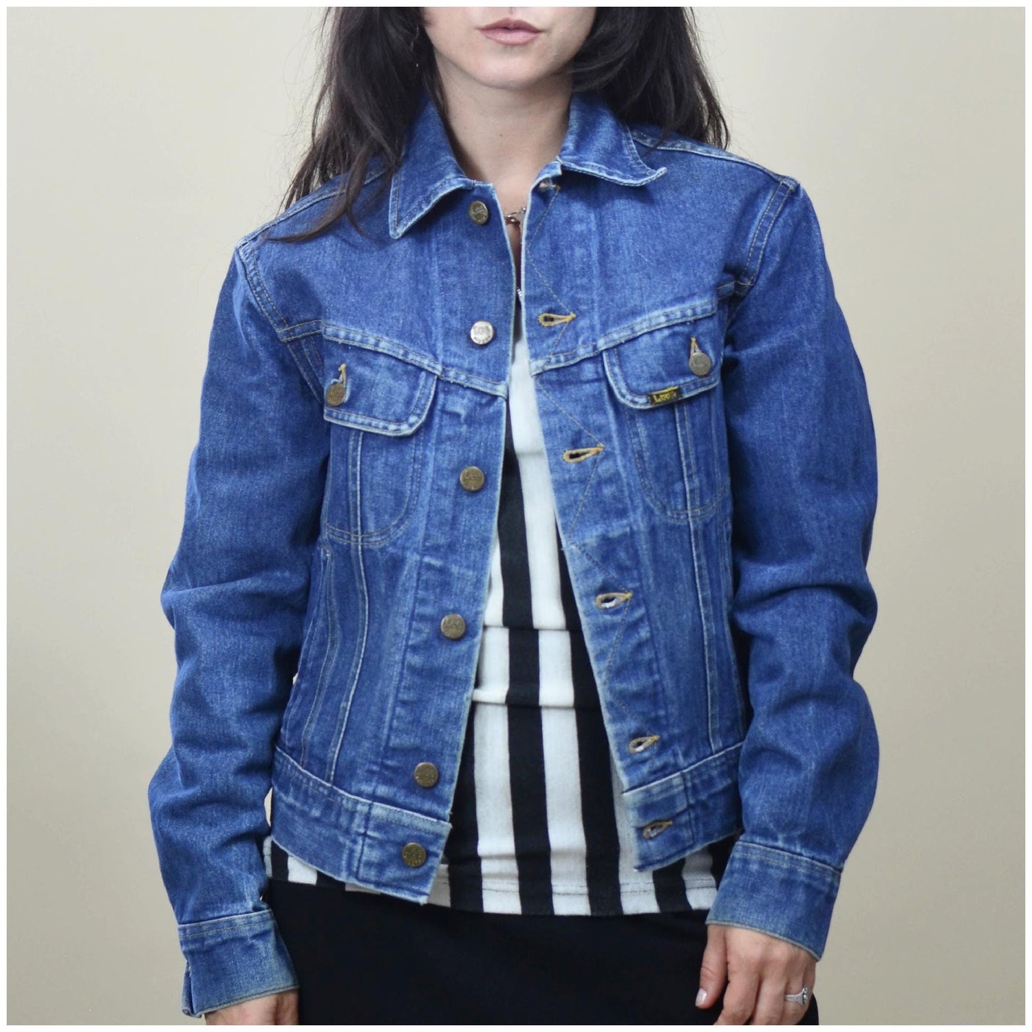 xs small 1970s LEE Denim Jacket Vintage Dark Denim Button Down Jean Jacket