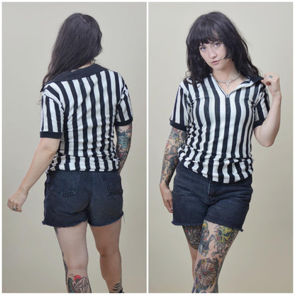xs 1960s Stripe Referee Stripe Knit Jersey 60s Vintage Sports Shirt