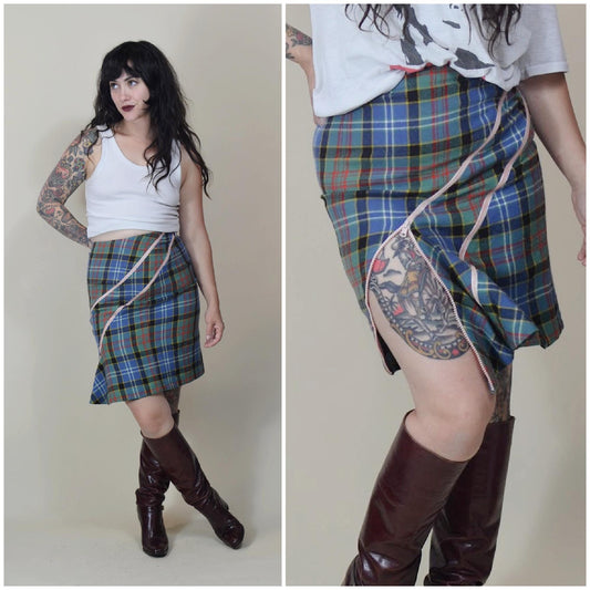 27 waist JEAN PAUL GAULTIER Zipper Wool Tartan Skirt