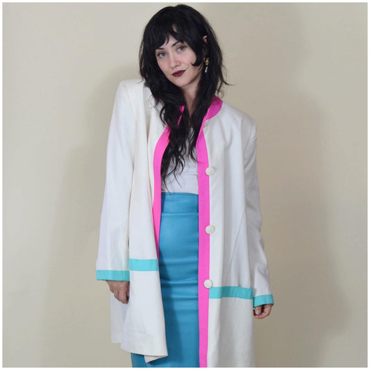Large 1980s LILLI ANN Cotton Jacket Vintage 80s Colorblock Long Coat