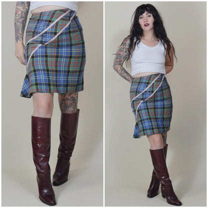 27 waist JEAN PAUL GAULTIER Zipper Wool Tartan Skirt
