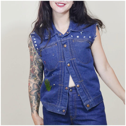 XS 1950s Denim Jacket // 70s Punk Vest Vintage