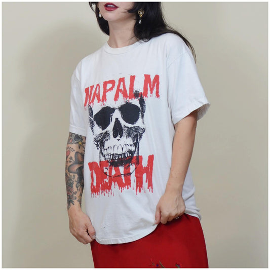 large 1992 Napalm Death Tour T Shirt Vintage 1980s 1990s Metal Band Skull