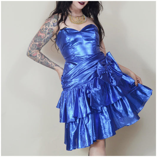 28 waist VINTAGE 1980s Metallic Party Dress Vintage Lurex 80s Gown