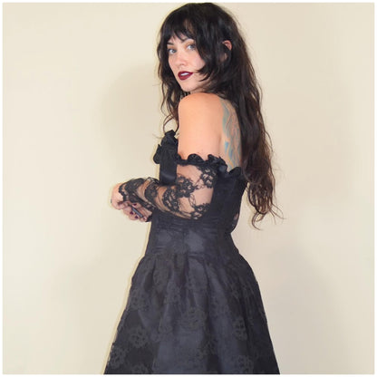 xs NEW LEAF 1980s Gothic Strapless Dress vintage goth 80s lace with gloves