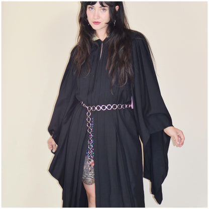 1930s Black Wool Cloak 1936 Catholic College Pleated Gothic Angel Sleeve Graduation Gown